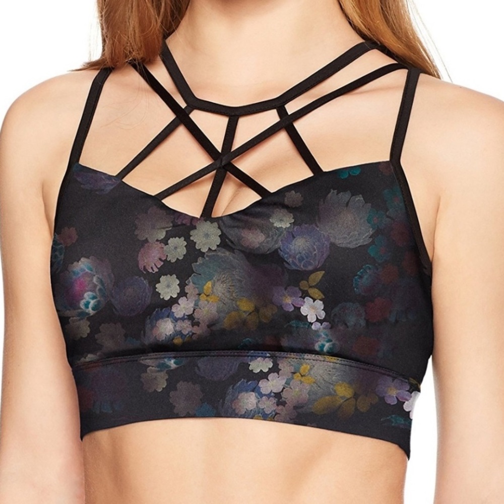 Jessica Simpson Black Floral Strappy Bralette